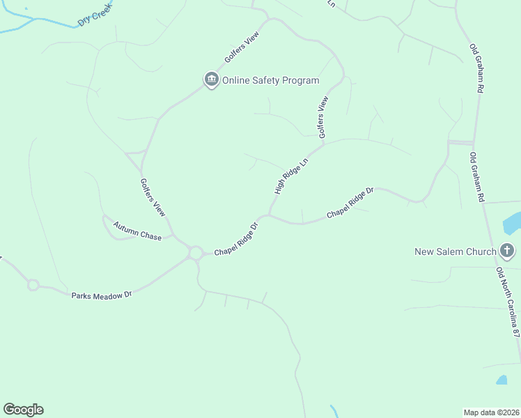 map of restaurants, bars, coffee shops, grocery stores, and more near 25 High Ridge Lane in Pittsboro