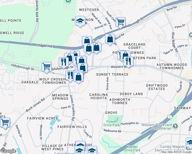 map of restaurants, bars, coffee shops, grocery stores, and more near 516 Carolina Avenue in Raleigh