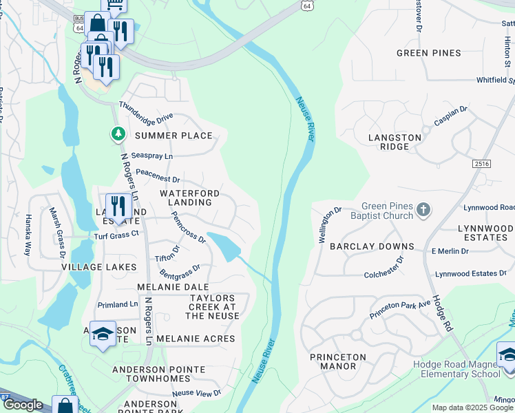 map of restaurants, bars, coffee shops, grocery stores, and more near 5820 Spirit Court in Raleigh