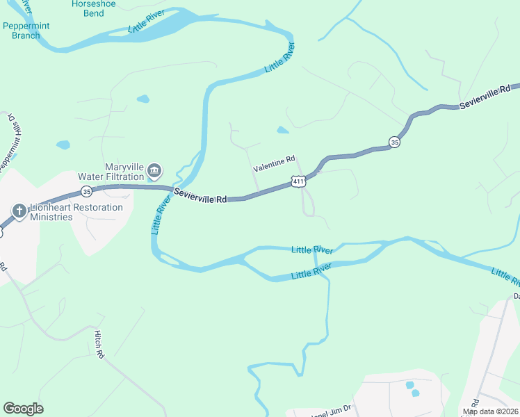 map of restaurants, bars, coffee shops, grocery stores, and more near 3804 Sevierville Road in Maryville