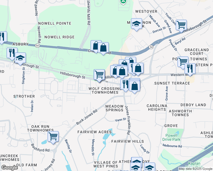 map of restaurants, bars, coffee shops, grocery stores, and more near 23 Red Lane in Raleigh