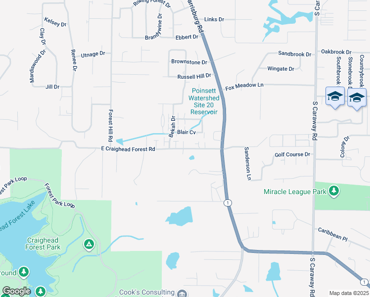 map of restaurants, bars, coffee shops, grocery stores, and more near 934 East Craighead Forest Road in Jonesboro