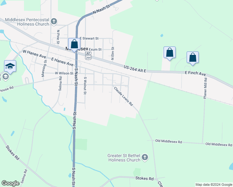 map of restaurants, bars, coffee shops, grocery stores, and more near Claude Lewis Road in Middlesex