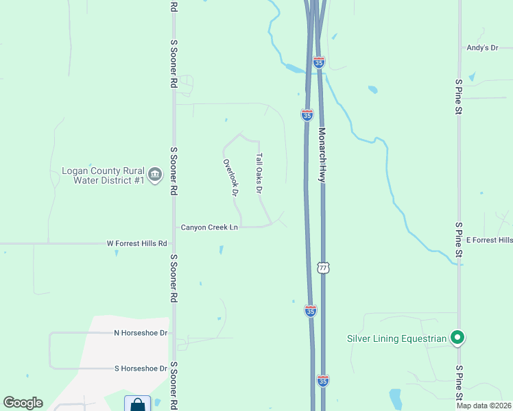 map of restaurants, bars, coffee shops, grocery stores, and more near 9001 Tall Oaks Drive in Guthrie