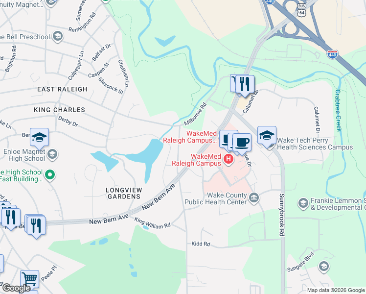 map of restaurants, bars, coffee shops, grocery stores, and more near 208 North Peartree Lane in Raleigh
