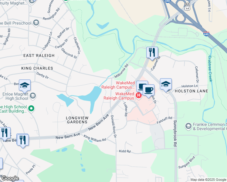 map of restaurants, bars, coffee shops, grocery stores, and more near 208 North Peartree Lane in Raleigh