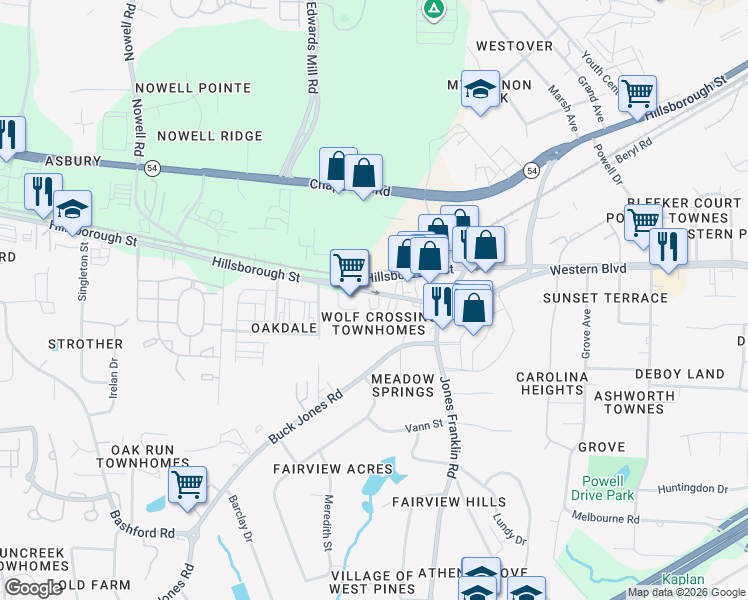 map of restaurants, bars, coffee shops, grocery stores, and more near 10-73 Red Lane in Raleigh