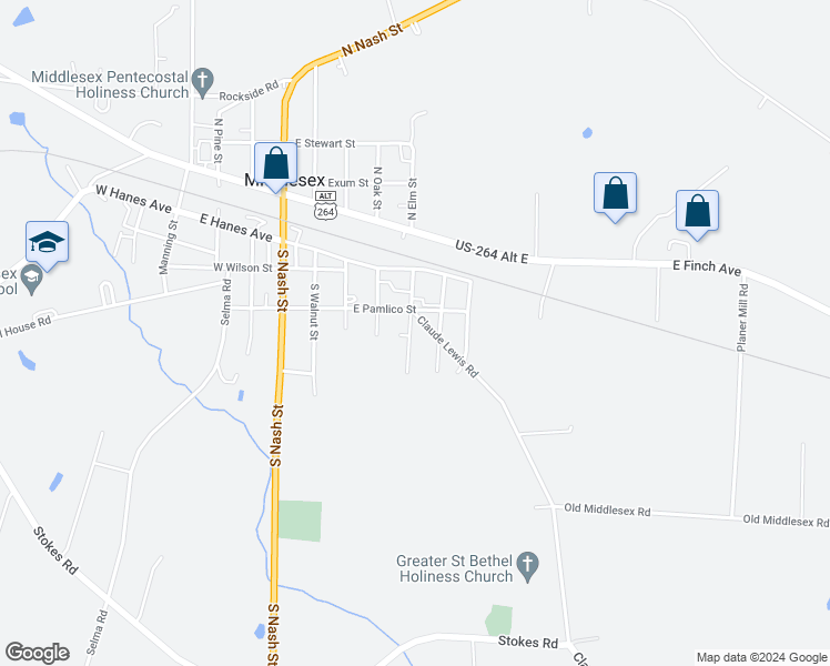 map of restaurants, bars, coffee shops, grocery stores, and more near 10407 South Elm Street in Middlesex
