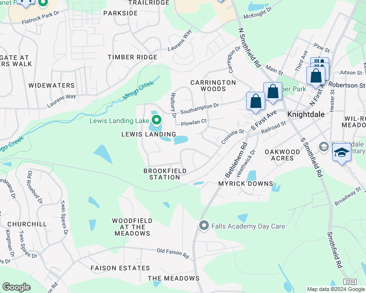 map of restaurants, bars, coffee shops, grocery stores, and more near 207 Switchback Street in Knightdale