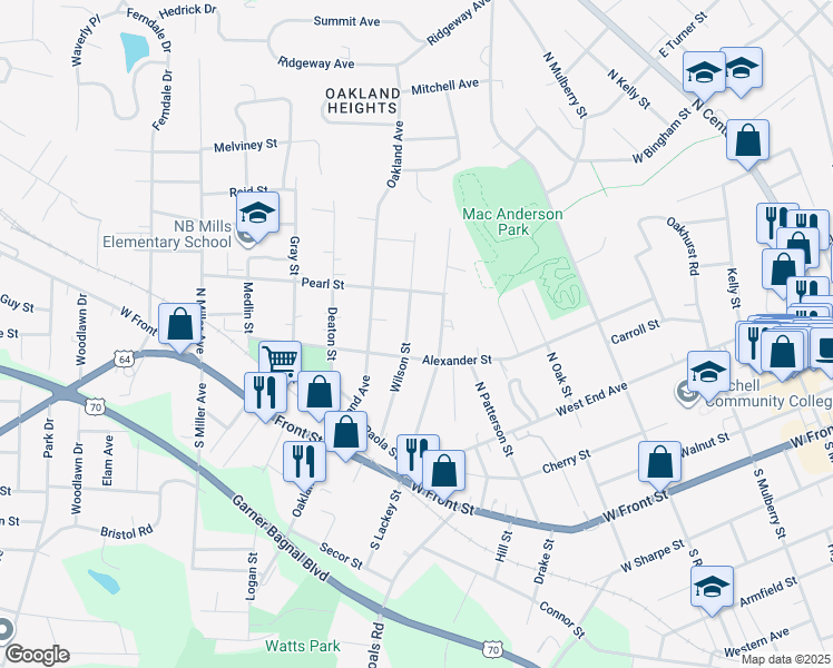 map of restaurants, bars, coffee shops, grocery stores, and more near 320 Wilson Street in Statesville