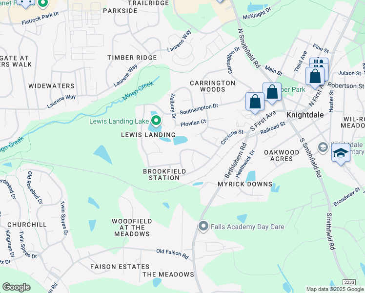 map of restaurants, bars, coffee shops, grocery stores, and more near 207 Switchback Street in Knightdale