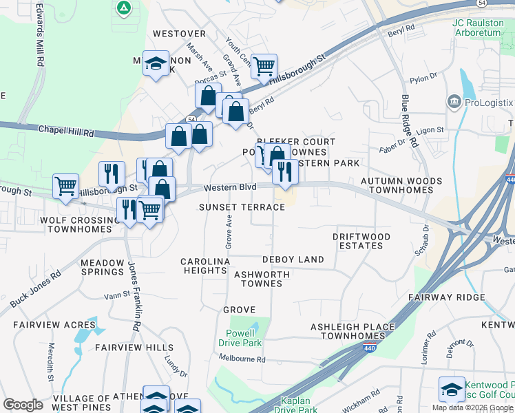 map of restaurants, bars, coffee shops, grocery stores, and more near 509a Heather Drive in Raleigh