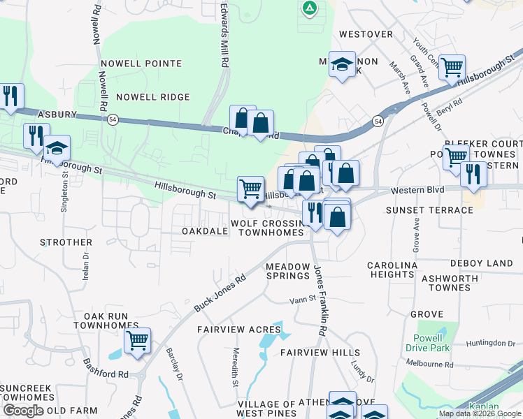 map of restaurants, bars, coffee shops, grocery stores, and more near 10-73 Red Lane in Raleigh