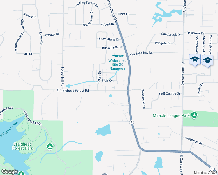 map of restaurants, bars, coffee shops, grocery stores, and more near 934 East Craighead Forest Road in Jonesboro