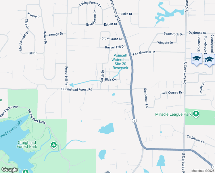map of restaurants, bars, coffee shops, grocery stores, and more near 934 East Craighead Forest Road in Jonesboro