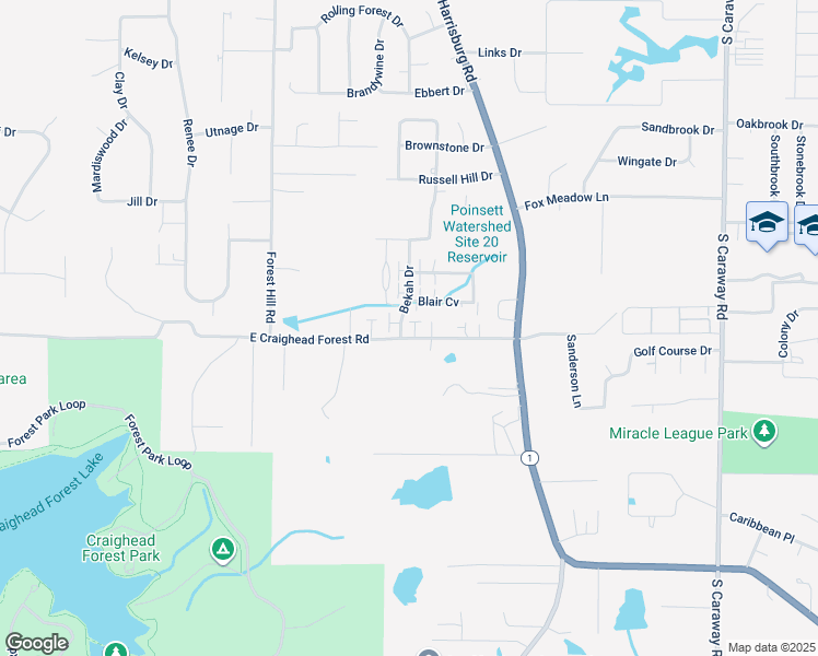 map of restaurants, bars, coffee shops, grocery stores, and more near 19 Bekah Drive in Jonesboro