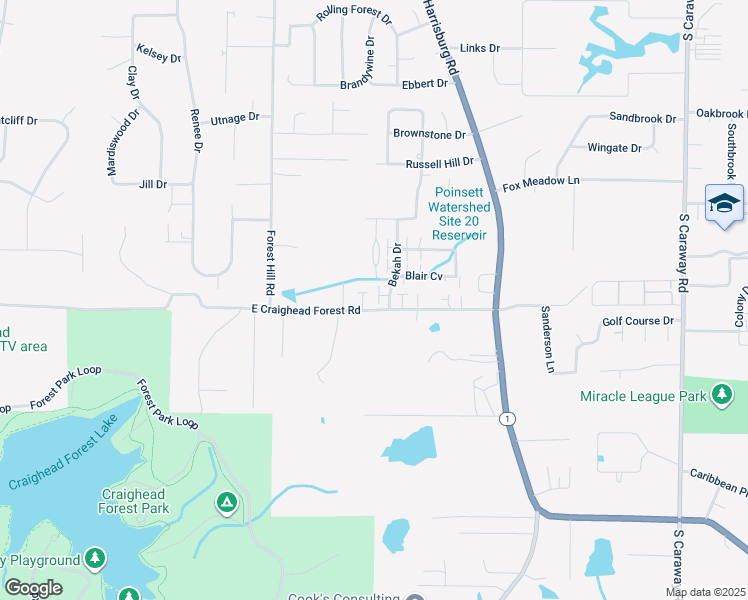 map of restaurants, bars, coffee shops, grocery stores, and more near 19 Bekah Drive in Jonesboro