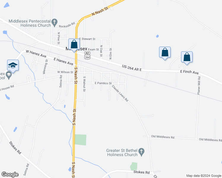 map of restaurants, bars, coffee shops, grocery stores, and more near 10407 South Elm Street in Middlesex