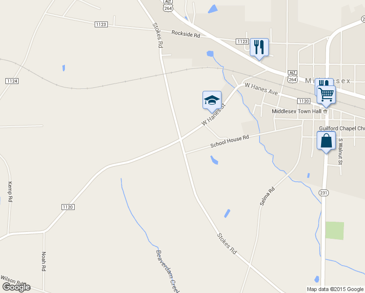 map of restaurants, bars, coffee shops, grocery stores, and more near 7000 Stokes Road in Middlesex