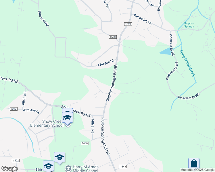 map of restaurants, bars, coffee shops, grocery stores, and more near 4035 Sulphur Springs Road Northeast in Hickory