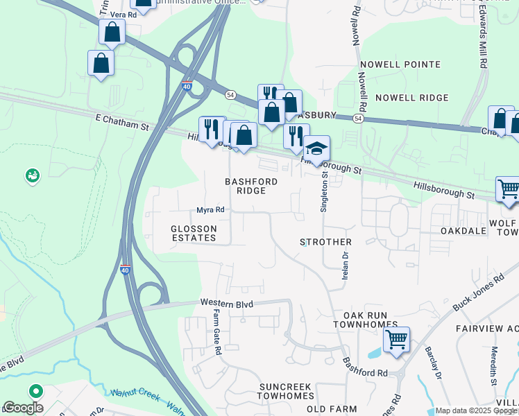 map of restaurants, bars, coffee shops, grocery stores, and more near 600 Angel Court in Raleigh