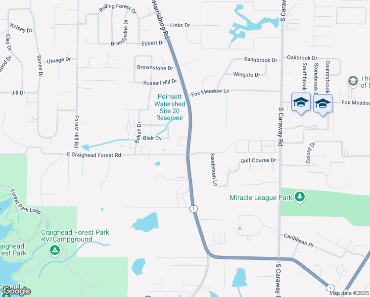 map of restaurants, bars, coffee shops, grocery stores, and more near 1006 Craighills Place in Jonesboro