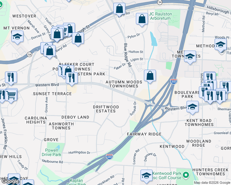 map of restaurants, bars, coffee shops, grocery stores, and more near 906 Deboy Street in Raleigh