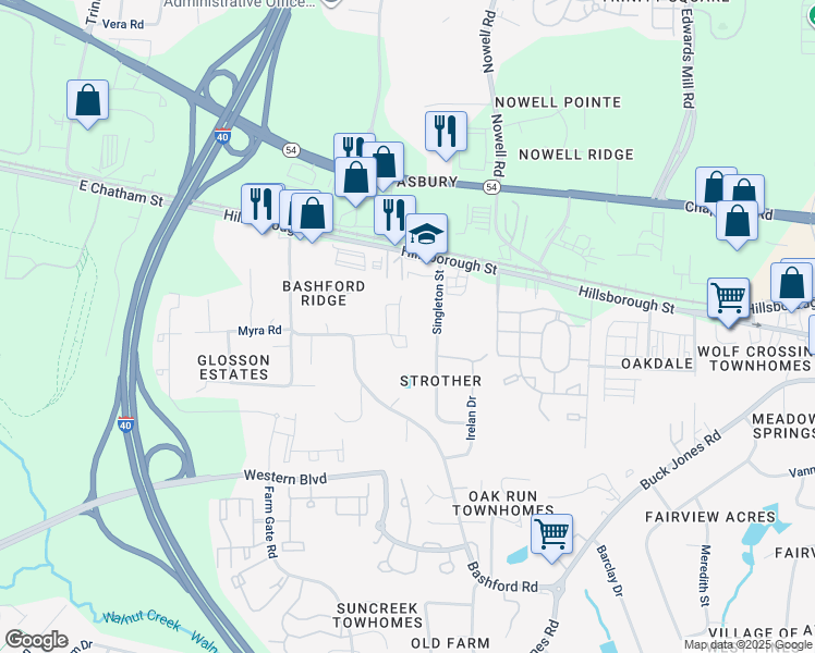 map of restaurants, bars, coffee shops, grocery stores, and more near 114 Singleton Street in Raleigh