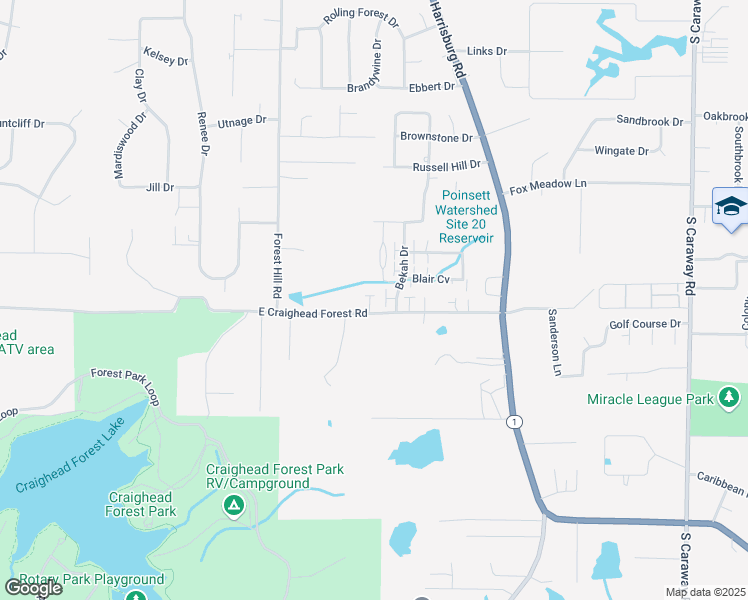 map of restaurants, bars, coffee shops, grocery stores, and more near 907-911 East Craighead Forest Road in Jonesboro