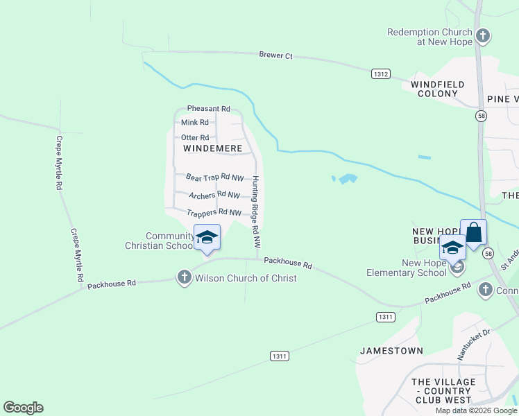 map of restaurants, bars, coffee shops, grocery stores, and more near 5003 Hunting Ridge Road Northwest in Wilson