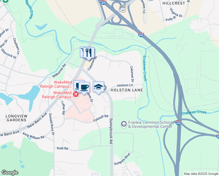 map of restaurants, bars, coffee shops, grocery stores, and more near 2935 Holston Lane in Raleigh