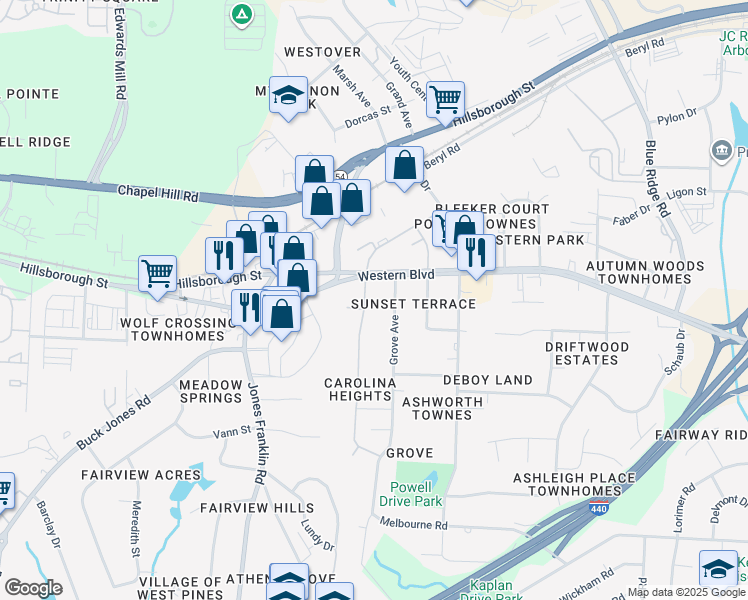 map of restaurants, bars, coffee shops, grocery stores, and more near 507 Carolina Avenue in Raleigh