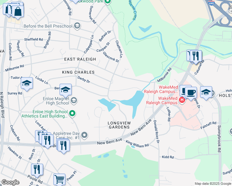 map of restaurants, bars, coffee shops, grocery stores, and more near 2508 Albemarle Avenue in Raleigh