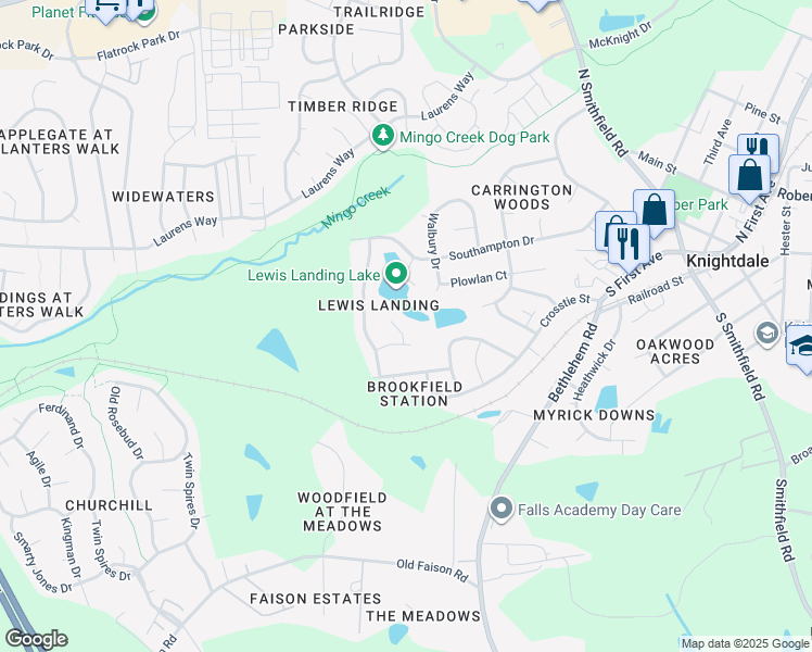 map of restaurants, bars, coffee shops, grocery stores, and more near 108 Tortola Place in Knightdale