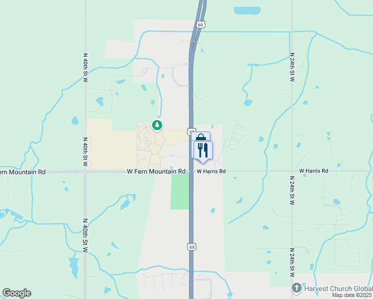 map of restaurants, bars, coffee shops, grocery stores, and more near 3031 North 32nd Street West in Muskogee