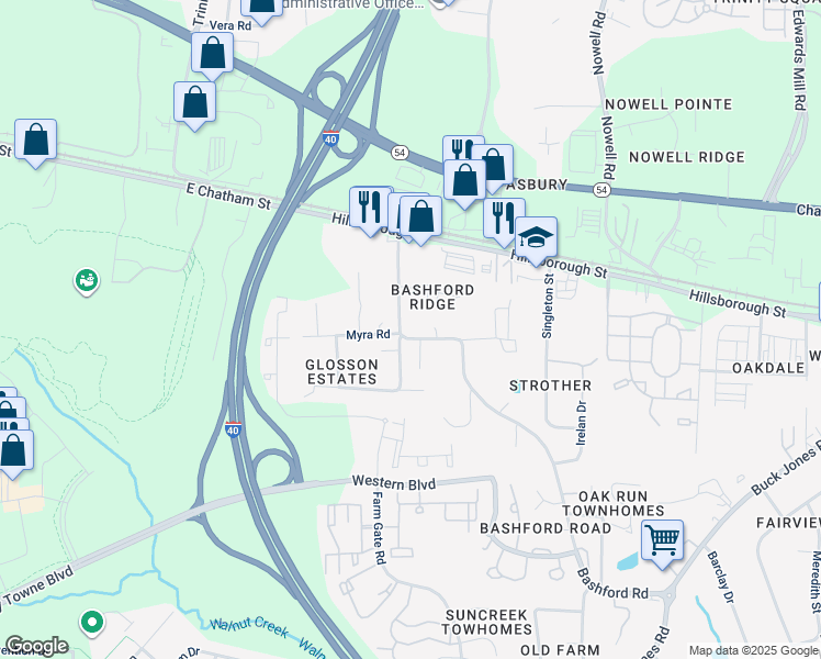 map of restaurants, bars, coffee shops, grocery stores, and more near 117 Bashford Road in Raleigh