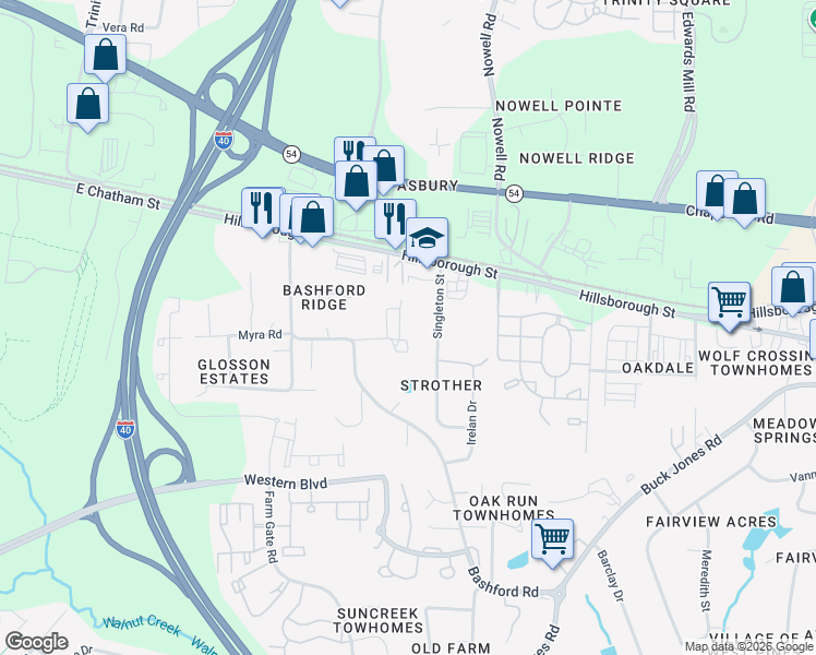 map of restaurants, bars, coffee shops, grocery stores, and more near 114 Singleton Street in Raleigh