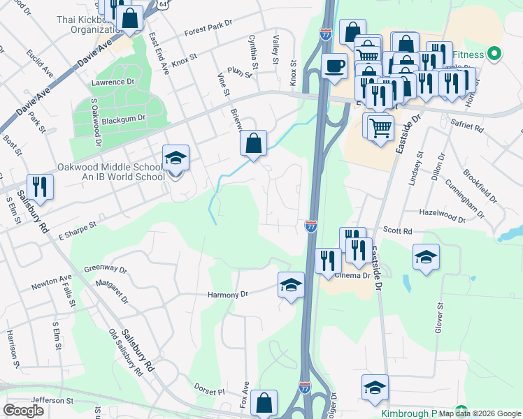 map of restaurants, bars, coffee shops, grocery stores, and more near 322 Valley Stream Road in Statesville