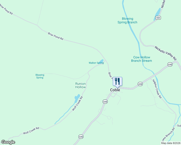 map of restaurants, bars, coffee shops, grocery stores, and more near 173 Wolf Creek Road in Centerville