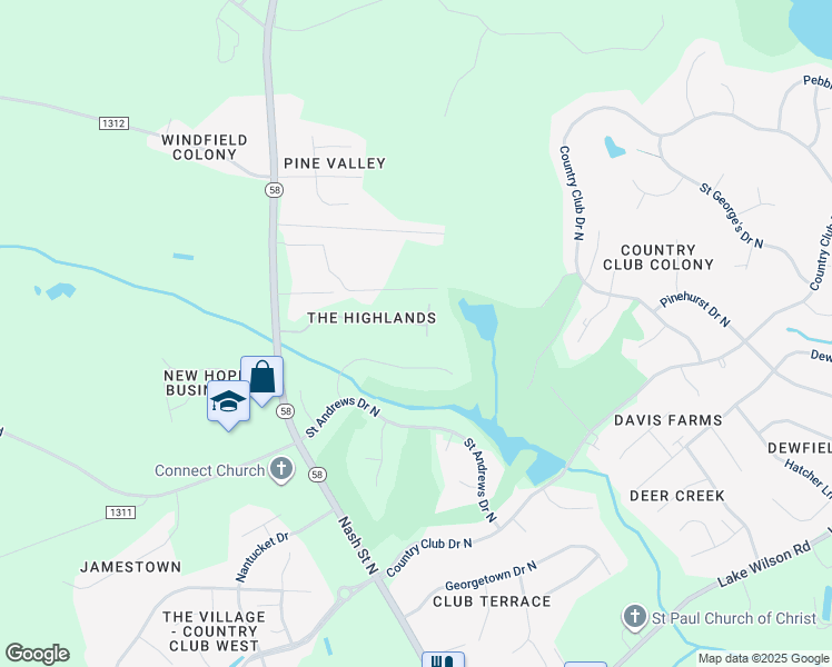 map of restaurants, bars, coffee shops, grocery stores, and more near 4805 Milliken Lane in Wilson