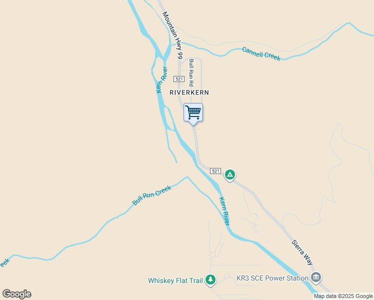 map of restaurants, bars, coffee shops, grocery stores, and more near 16021 Sierra Way in Kernville