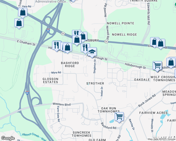 map of restaurants, bars, coffee shops, grocery stores, and more near 114 Singleton Street in Raleigh