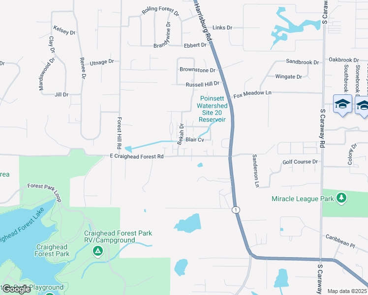 map of restaurants, bars, coffee shops, grocery stores, and more near 19 Bekah Drive in Jonesboro