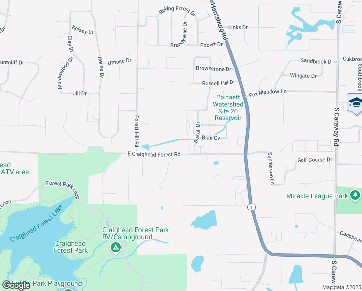 map of restaurants, bars, coffee shops, grocery stores, and more near 907-911 East Craighead Forest Road in Jonesboro