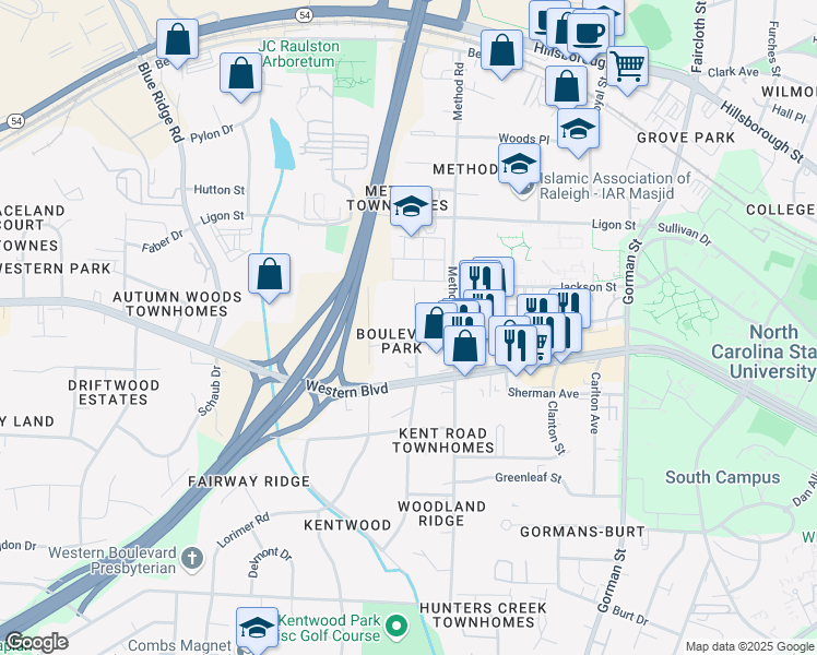 map of restaurants, bars, coffee shops, grocery stores, and more near 928 Chaney Road in Raleigh