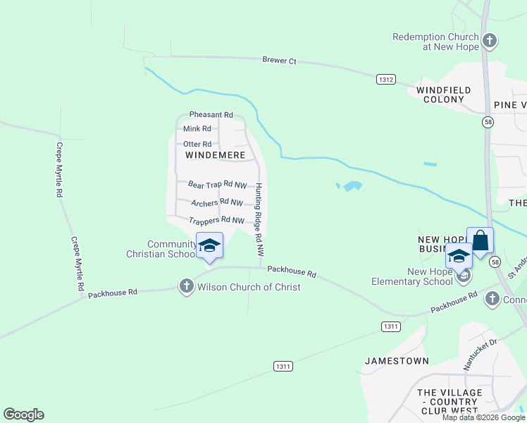 map of restaurants, bars, coffee shops, grocery stores, and more near 5003 Hunting Ridge Road Northwest in Wilson