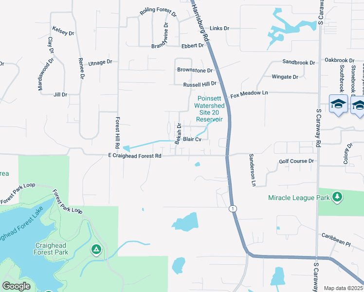 map of restaurants, bars, coffee shops, grocery stores, and more near 918 East Craighead Forest Road in Jonesboro