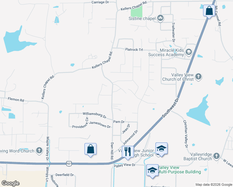 map of restaurants, bars, coffee shops, grocery stores, and more near 4700 Darr Hill Road in Jonesboro