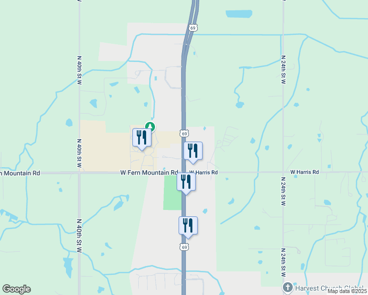 map of restaurants, bars, coffee shops, grocery stores, and more near 3031 North 32nd Street West in Muskogee