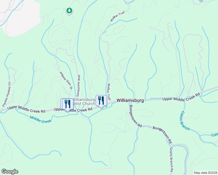 map of restaurants, bars, coffee shops, grocery stores, and more near 1629 Walker Trail in Sevierville